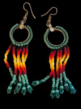 Handcrafted Turquoise & Multicolor Beaded Fringe Earrings Tribal